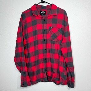 HOLLISTER Mens XL Red Black Buffalo Plaid Flannel Shirt Long Sleeve Button Up